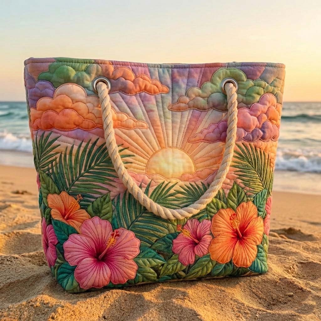 Tropical Quilted Beach Bag at Sunrise