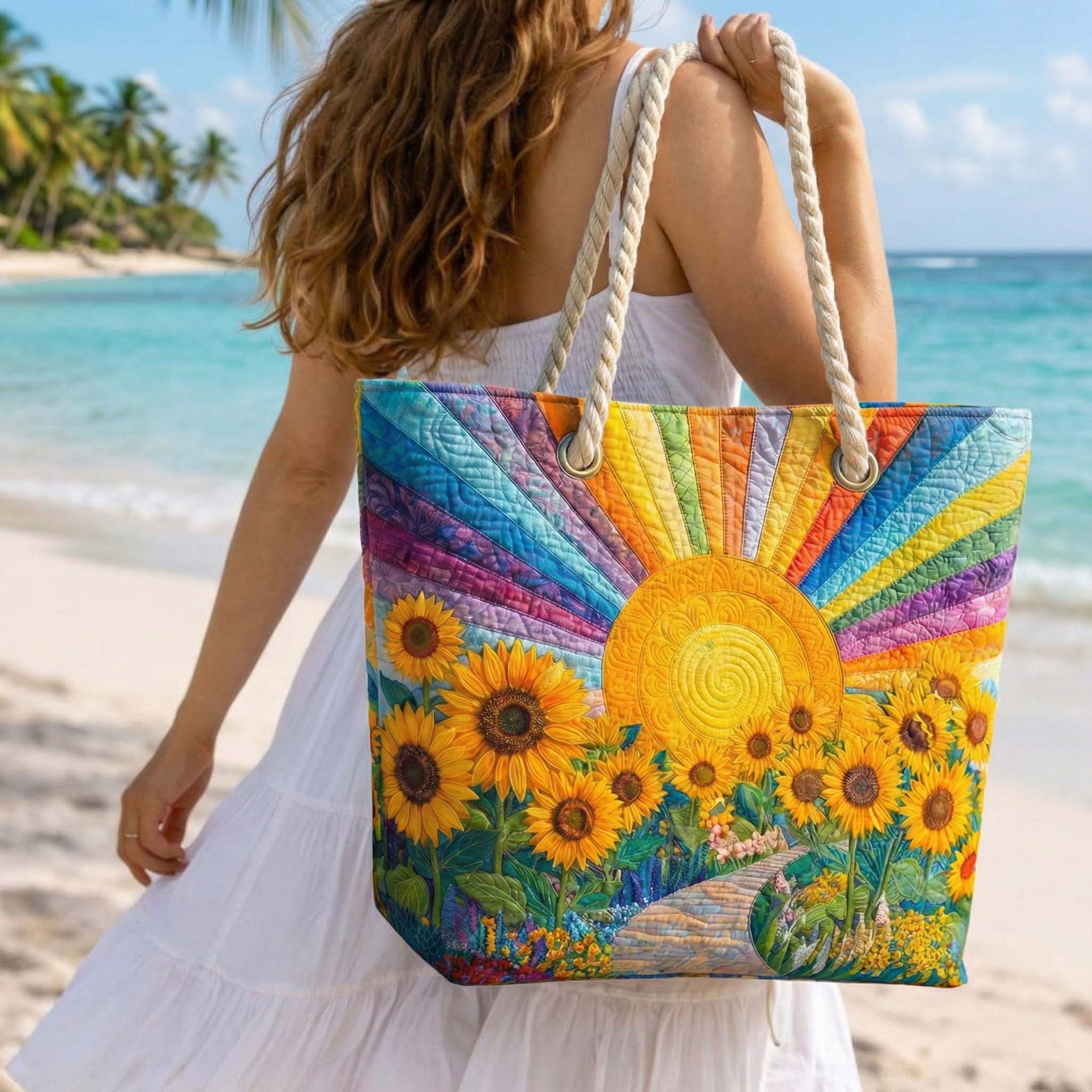 Quilted Rainbow Beach Bag