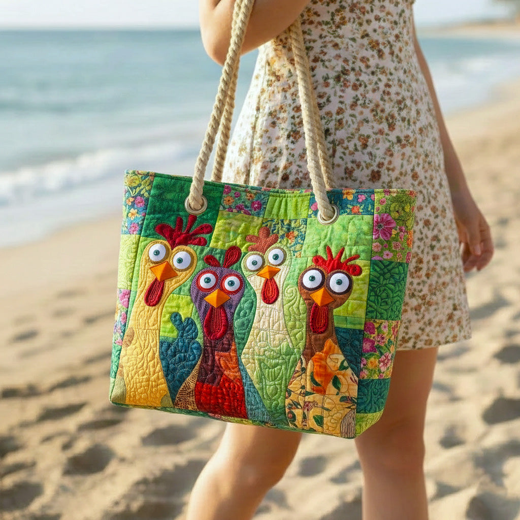Funky Chicken Quilted Beach Bag