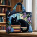 Artisan Tote Bag - Black Cat on Books
