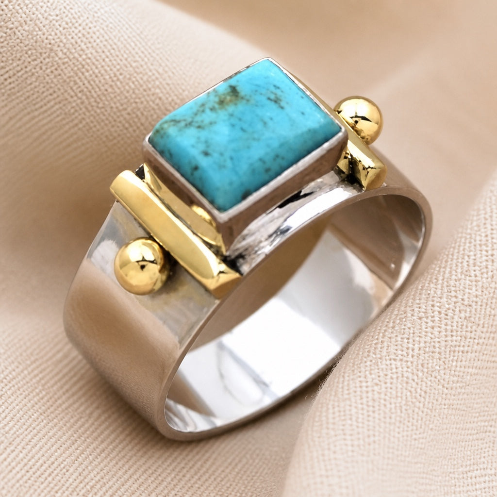 Bague Boho Carrée Turquoise Classique
