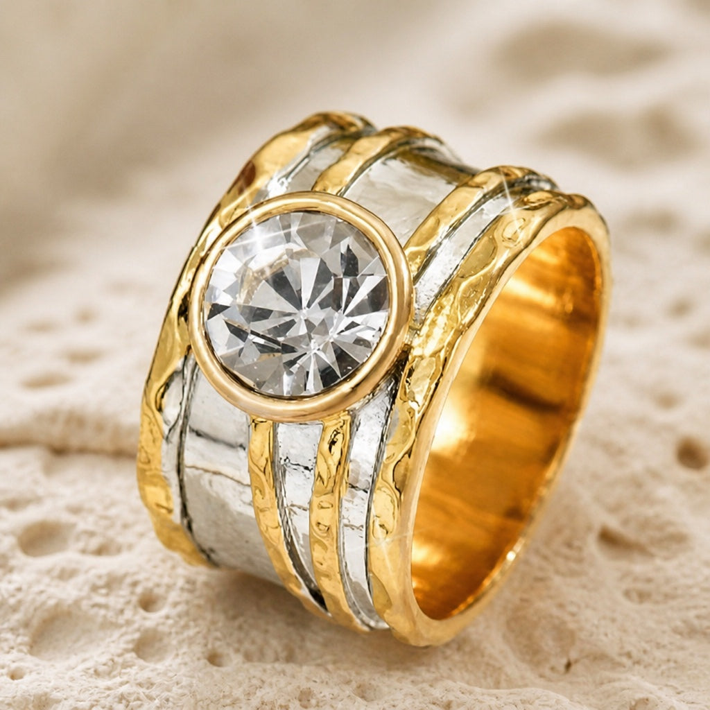 Bague Large à Deux Tons Rayonnante