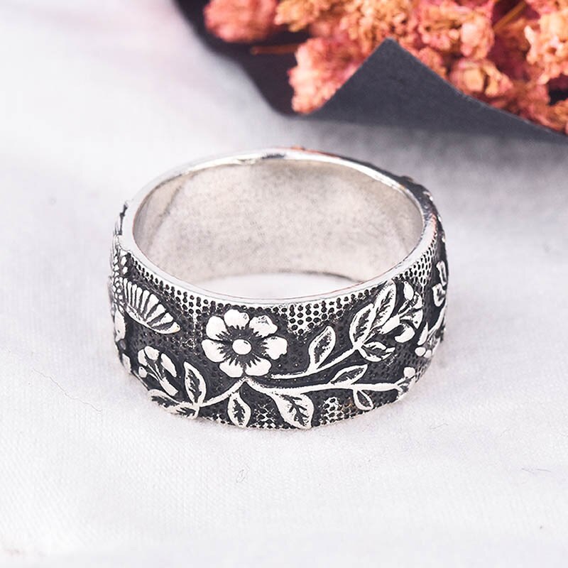 Bague Florale Sculptée Rétro Bohème