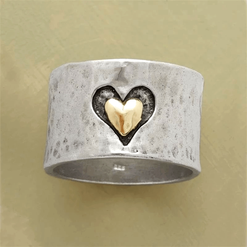 Bague en Cœur Argenté Bicolore Rétro