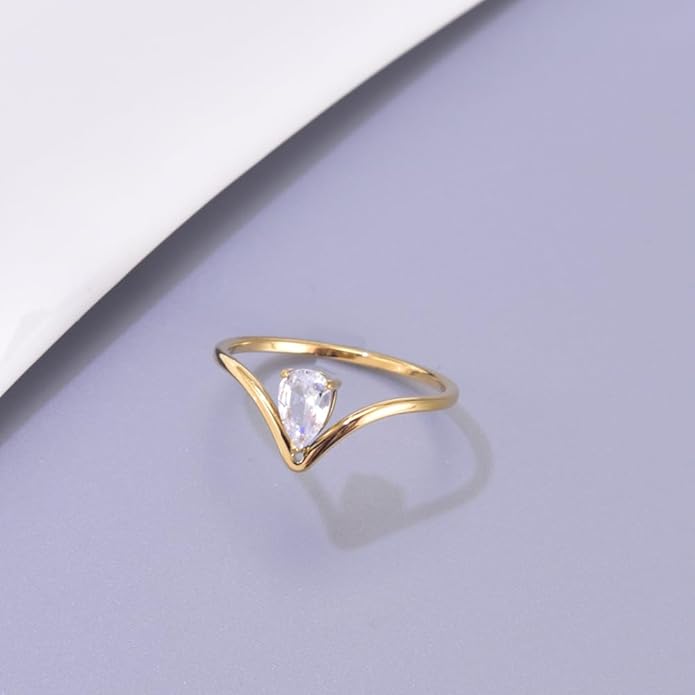 Bague Incrustée en Forme de Goutte d'Eau en V