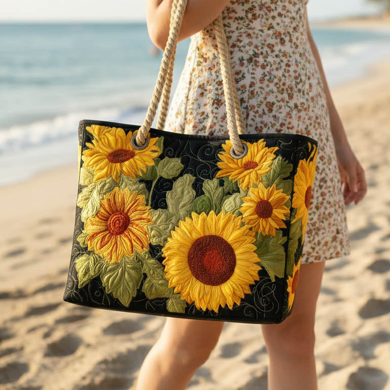 Quilted Sunflower Beach Bag