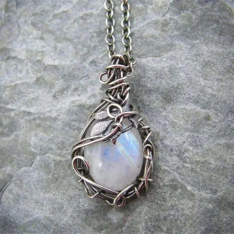 Collier en pierre de lune - Pendentif en fil
