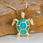 Collier Pendentif Tortue en Opale de Feu Verte Vintage