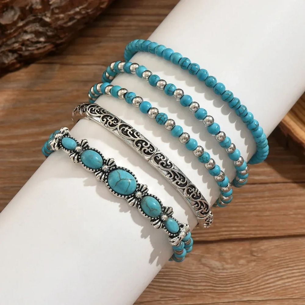 Bracelet en perles turquoise bohémien