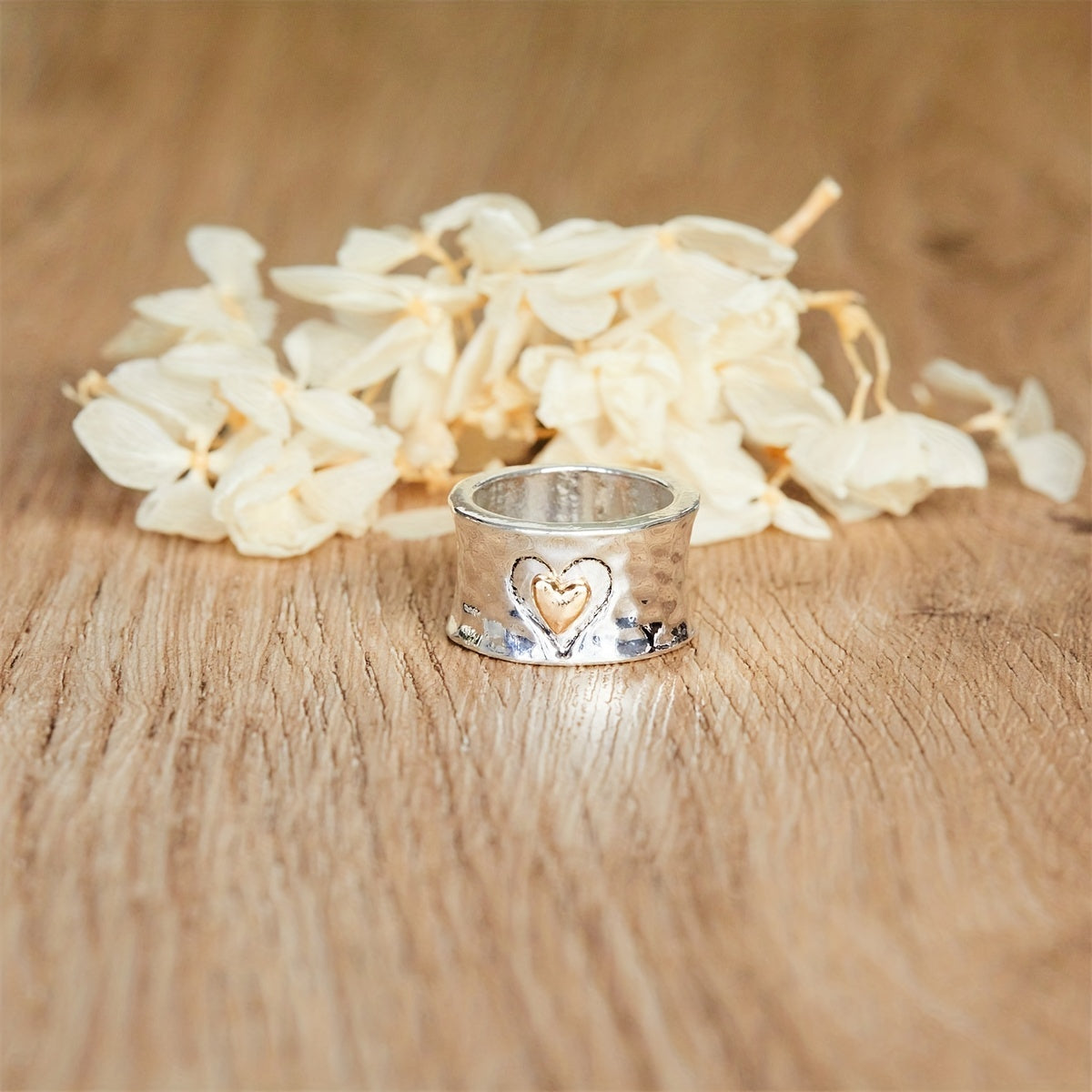 Bague en Cœur Argenté Bicolore Rétro