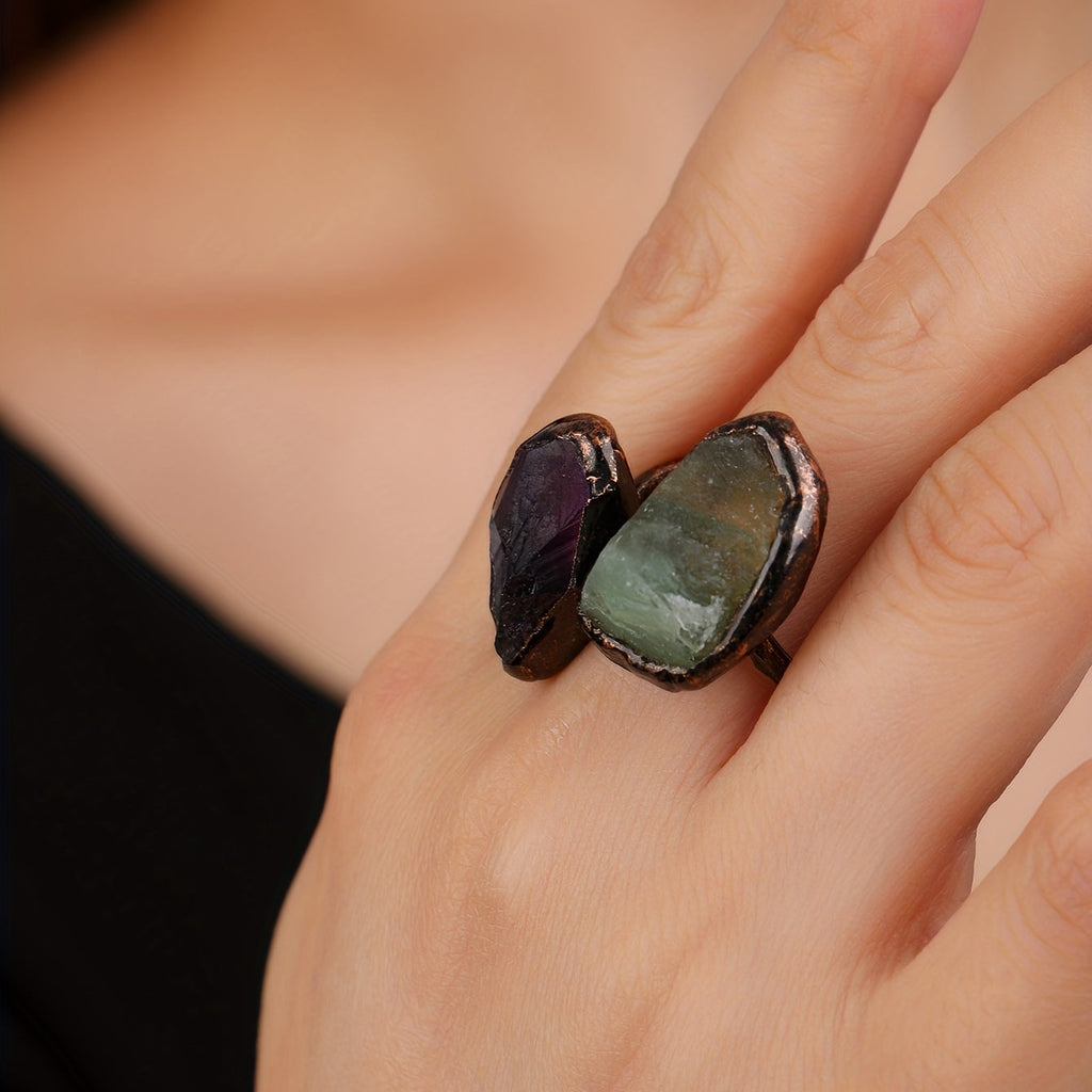 Bague en Pierre à Double Tête Radieuse