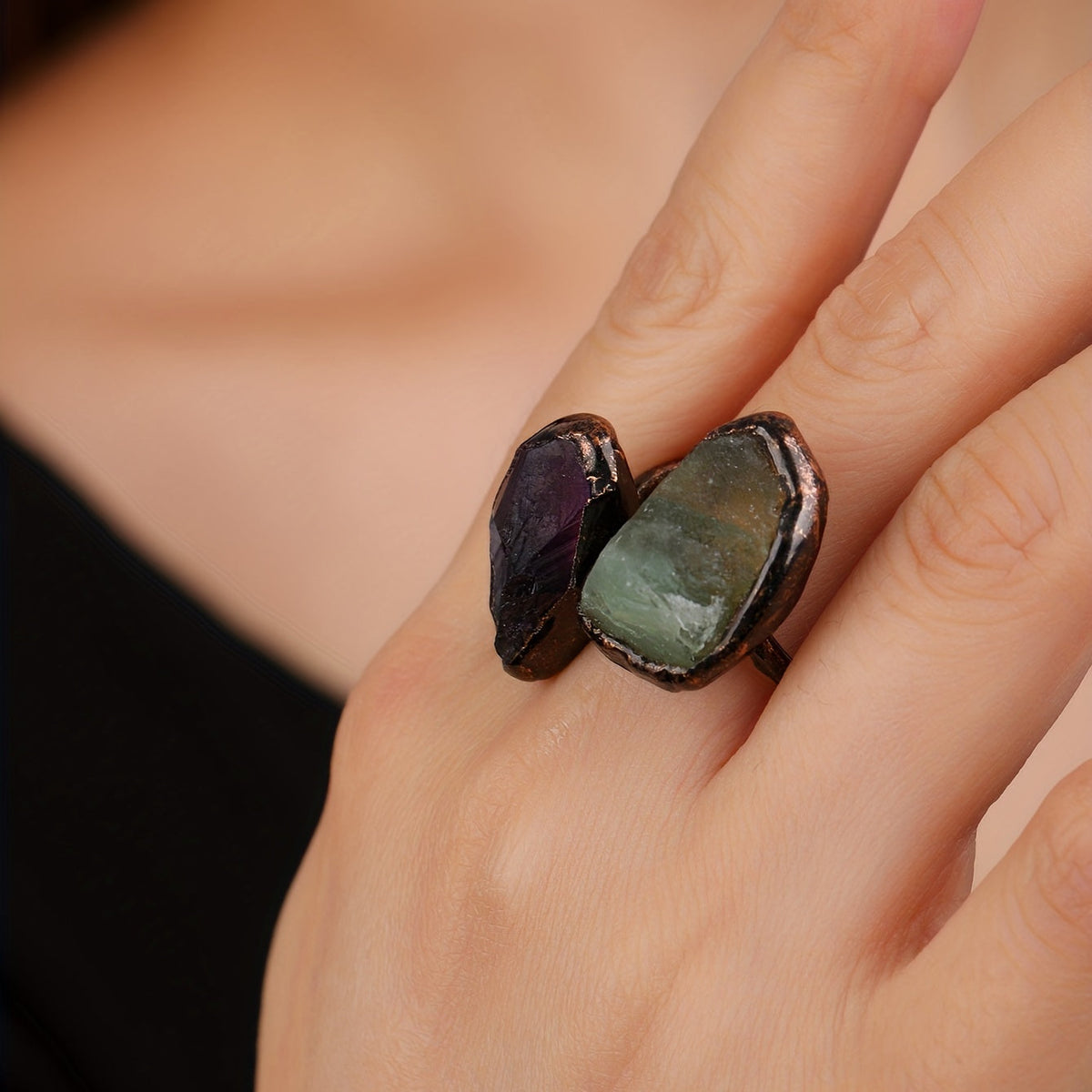 Bague en Pierre à Double Tête Radieuse